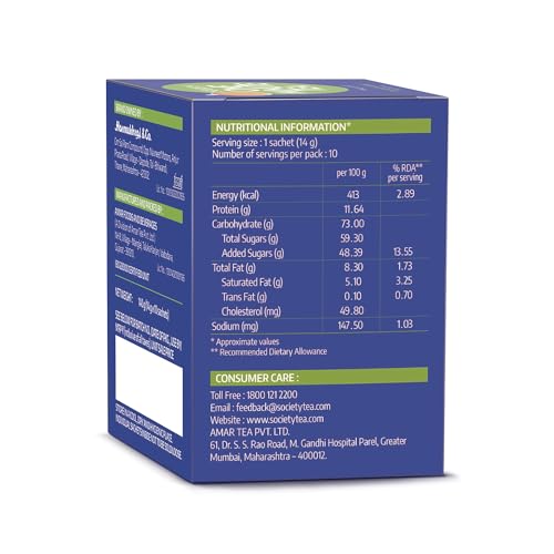 Image of Society One Minute Tea | Elaichi Flavour | Made with Cardamom | Flavoured Instant Tea | 14g X 10 Sachets (140g)