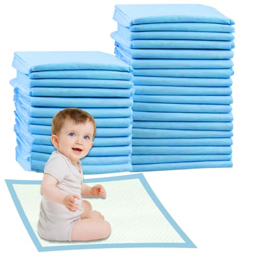 Cute n Cuddle Baby Disposable Changing Mats 60x45cm Blue Pack of 30 Waterproof Ultra-Soft & Highly Absorbent Diaper Changing Pads Leakproof Underpads for Newborns & Infants