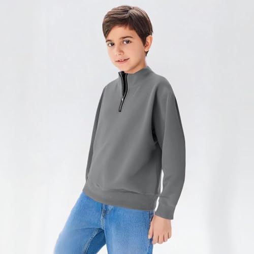 Boys Half Zipper Sweatshirts Cute Trendy Fall Pullover Tops for Youth Long Sleeve Sweater Workout School Sport Clothes Gray2