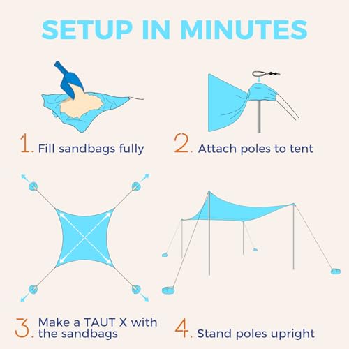 Image of WEKAPO Beach Tent Sun Shelter - Easy Setup Beach Canopy with 4 Sturdy Poles