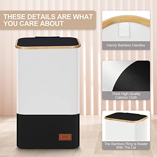 X-Large Laundry Hamper With Lid – Dofasayi 110L Foldable Laundry Basket With Bamboo Handles, Freestanding Waterproof Dirty Clothes Hamper For Bathroom, Bedroom, Closet, Toys, Clothing, Black + White #TOP4