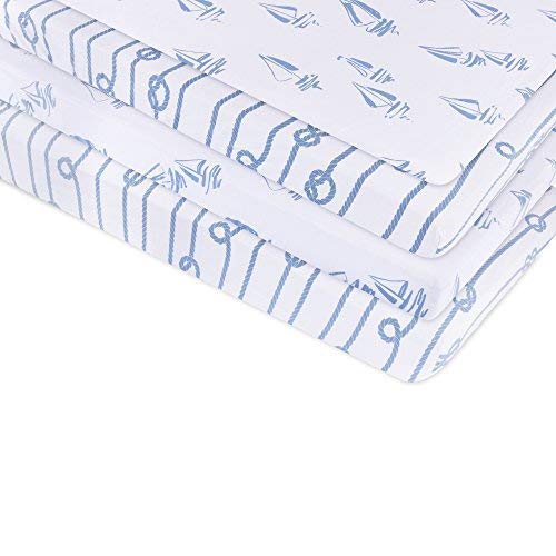 Pack N Play Portable Crib Sheet Set 100% Jersey Cotton 2 Pack - Dusty Blue Nautical Print #TOP1