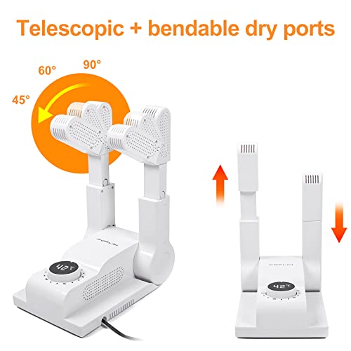 FORLIM Boot Dryer for Work Boots, Shoe Dryer with Heat Blower, Glove Dryer & Boot Warmer - 180° Adjustable Dry Rack - Telescopic Bendable Dry Ports - Intelligent Timer - White