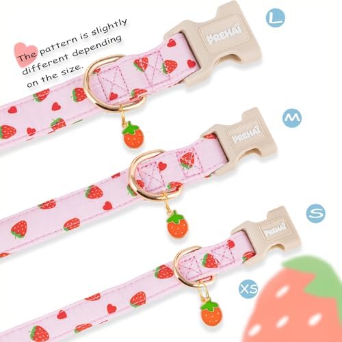 PREHAI Pink Strawberry Dog Collar Sweet Spring Summer Collars with Cute Strawberries Pattern for Female Girl Small Medium Large Dogs S — view 2