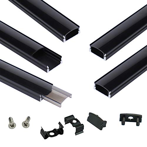 Muzata 5Pack 3.3Ft/1M Black Led Channel System With Smoky Black Anti-Uv Sun Protection Cover, Aluminum Extrusion Track Housing Profile For Strip Tape Light, U1Sw Bb 1M,Lu1 Uv1 #TOP14