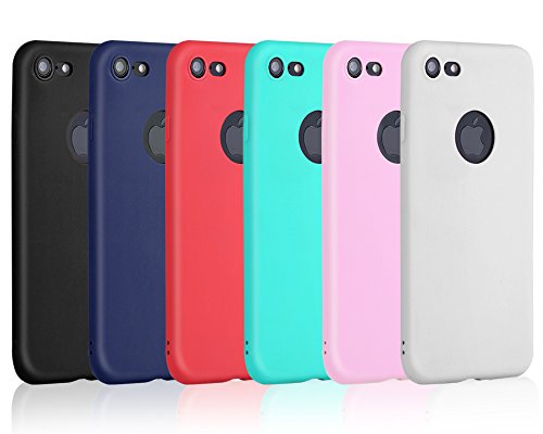 Pofesun Silicone Phone Case Compatible for iPhone 7/ iPhone 8, 6 Pack Shockproof Soft Flexible TPU Case Cover Fit for iPhone 7 (2016)/iPhone 8 (2017) 4.7 Inch-Black,White,Pink,Red,Cyan,Royal Blue