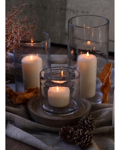 Ariamotion HURRICANE-CANDLE-HOLDERS Hurricane Candle Holders For Pillar Hand Blown Glass Cylinder Vases Table Decoration Centerpiece Floral Room Decor Clear Seeded Bubbles Living Dining Kitchen Island 10 Inch 7 Inch 4 Inch Set Of 3 thumb #3