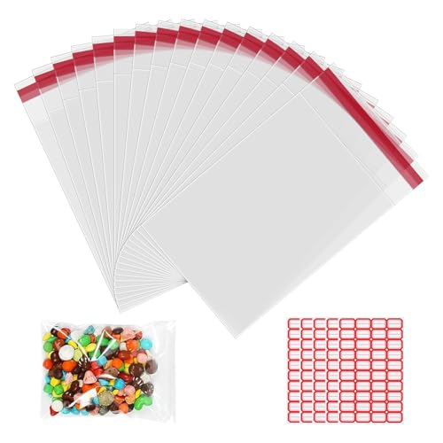 200 StkPlastiktüten, transparente selbstklebende Cellophantüten & OPP-Tütchen, mit Etikettenaufklebern, für Lagerung, Transport und Haushaltsbedarf (200pcs10*14cm)