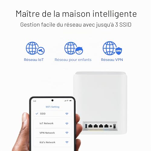 ASUS ZenWiFi BT8 1-Pack WiFi 7 Mesh tribande, 14 Gbps, Deux Ports 2,5 G, sécurité et contrôle Parental Inclus Smart Home Master SSIDs, 4G & 5G Mobile Tethering, Blanc