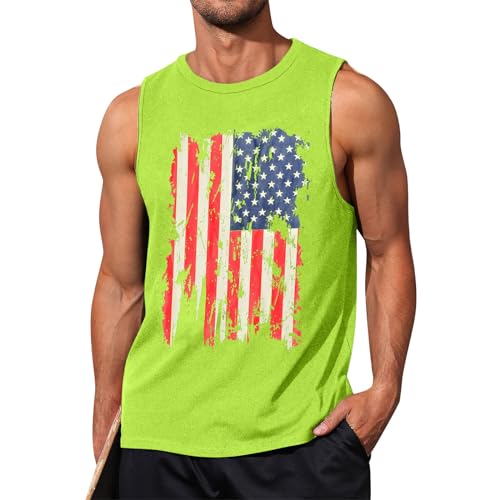 Ymosrh Mens Tops Summer Fashion, Graphic Print Sleeveless Crew Neck Athletic Muscle Tee Shirts Gym Workout Men Large Tops for Man Tank T-Shirts (L, Fluorescent Green)