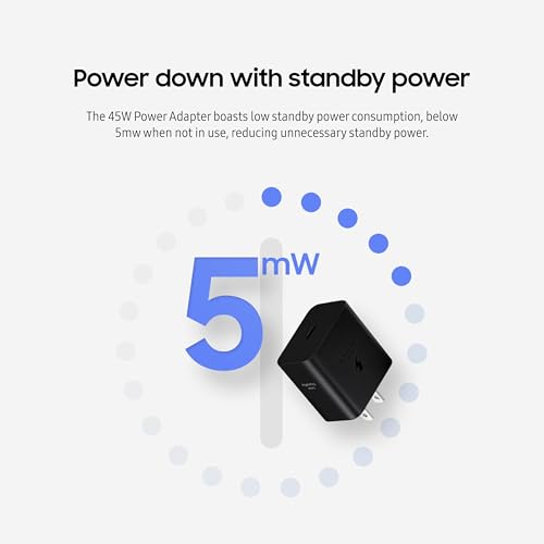 Image of SAMSUNG 45W Wall Charger Power Adapter, Cable Not Included, Super Fast Charging for Galaxy Phones, Tablets and USB Type C Devices, Low Standby Power Consumption, EP-T4511NBEGUS, Black