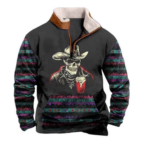 domirica Graphic Sweatshirts for Men Pullover Black Western Vintage Aztec