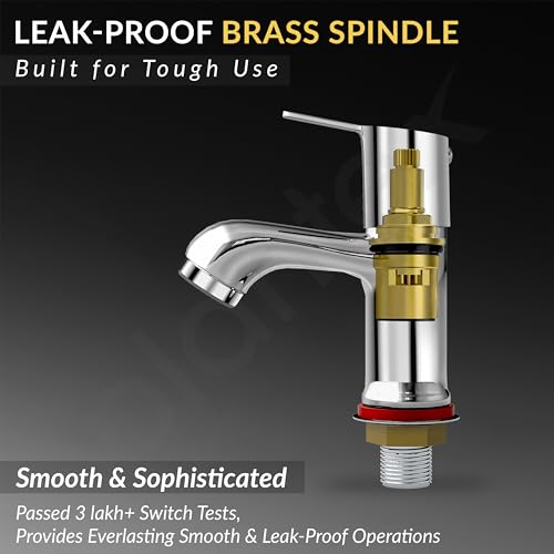 Image of Plantex Pillar Tap for Bathroom with Water Saving Aerator and Brass Spindle /Wash Basin Tap with Teflon Tape /Single Lever Water Tap - (Rio-Chrome)