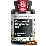 natural elements Curcuma et Gingembre Bio 4440mg – 180 gélules – poivre bio – avec de la curcumine et de la pipérine – hautement dosé – contrôlés en laboratoire