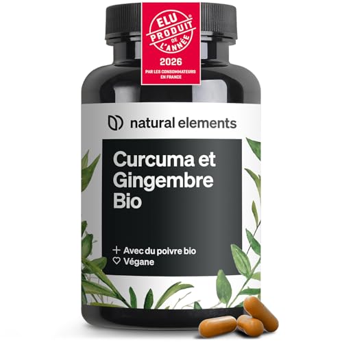 natural elements Curcuma et Gingembre Bio 4440mg – 180 gélules – poivre bio – avec de la curcumine et de la pipérine – hautement dosé – contrôlés en laboratoire