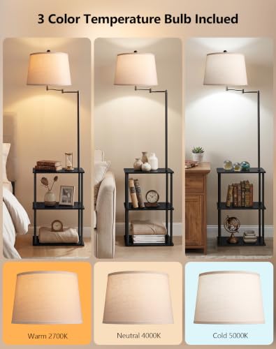 Swing Arm Floor Lamp with Table for Living Room Nightstand Storage - Image 4