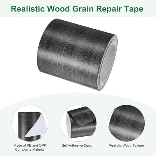 Image of M METERXITY 2-Roll Wood Grain Repair Tape, 2.24in x 15ft Textured Realistic Self-Adhesive Wood Floor Tape Contact Paper for Furniture /Floors /Home [Ebony]