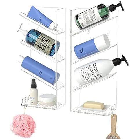 AITEE Acrylic Bathroom Organizer Shower Caddy, Clear Shampoo Holder Organizer Shelf Wall Mounted, Shower Organizer with Suction Cup, No Drilling and Rustproof, Sturdy and Durable - Combination Shelf Cover