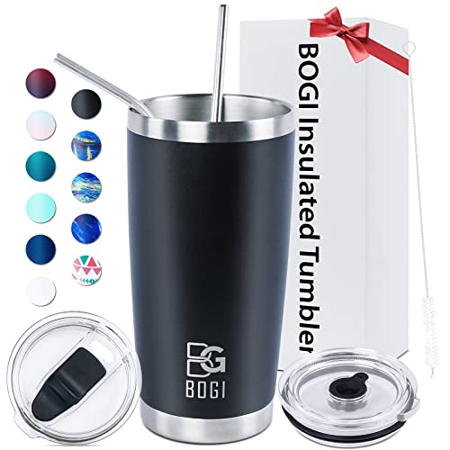 BOGI Tumbler, 20 oz Insulated Tumbler with Straw and Lids,Leakproof Coffee Cup Travel Mug,Double Wall Vacuum Stainless Steel Tumbler Durable Thermal Cup Keep Cold and Hot Drinks Ideal Gifts | Black