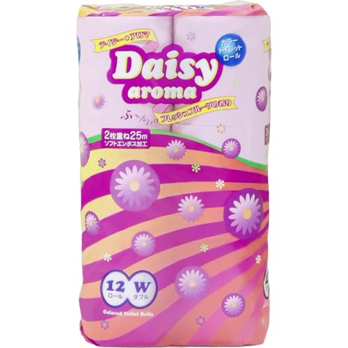 デイジーアロマ トイレットペーパー, ダブル 25m, 96ロール (12ロール×8パック), ほのかな香り付き, 100%再生紙
