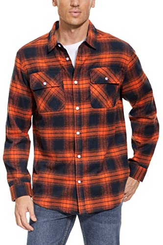 Magcomsen Men's Fall Shirts For Men Button Up Flannel Shirts Long Sleeve Plaid Shirts Winter Shirts Casual Shirts Golf Shirts Orange #TOP1
