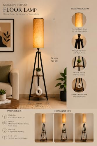 Image of Tall Tripod Floor Lamp with Shelves