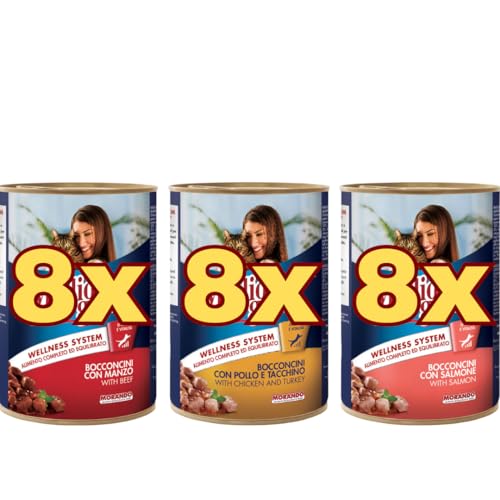 Miglior Gatto Bocconcini Assortiti, 405g, 24 Scatolette Cibo umido per gatti (Gusto, 3 Gusti Mix)