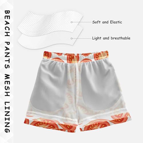 DOMIKING Tomato Slice Red Boys' Swimwear Quick Dry Swim Trunks with Pockets for Boys Beach Pool Adjustable Waist L4