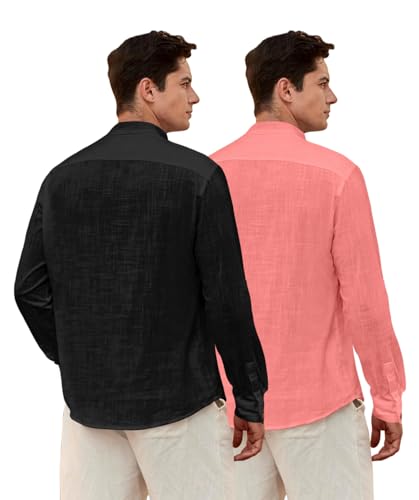 Image of Zombom Men's Combo Cotton Polyester Blend Solid Full Sleeve Straight Regular Fit Mandarin /Chinese Collor Kurta (Pack of 2)