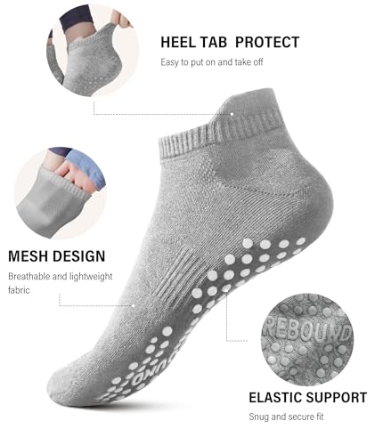 DIBAOLONG Pilates Socks with Grips for Women Yoga Socks Non Slip Barre Hospital Socks 6-Pairs Grippy Ankle Socks4