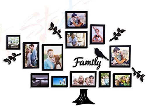 Image of Art Street - Family Tree Photo Frame Set of 12 Family Picture Frame with MDF Plaque - (4 Leaf,1 Trunk,1 Family and 1 Bird)