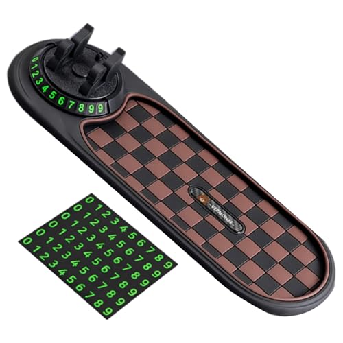 Multifunctional Vehicle-Mounted Anti-Slip Mat Auto Universal Phone Holder Rotatable Anti Slip Dashboard Mat Storage for Phones, Glasses, Keys Temporary Parking Number (Brown,One Size)