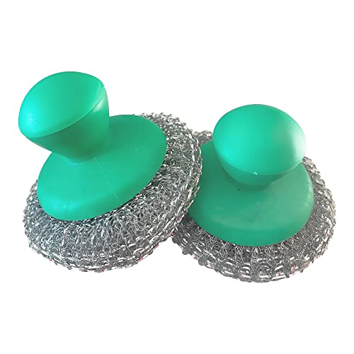 Lot de 2 - Eponge Grattante Fil Métal INOX avec Poignée - Nettoyage en Profondeur Grill, plancha, BBQ, Plats INOX ou en Verre