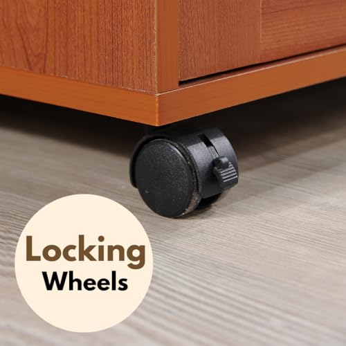 image for Hodedah Rolling Wood Kitchen Island Cart with Spice Rack, Towel Rack, 