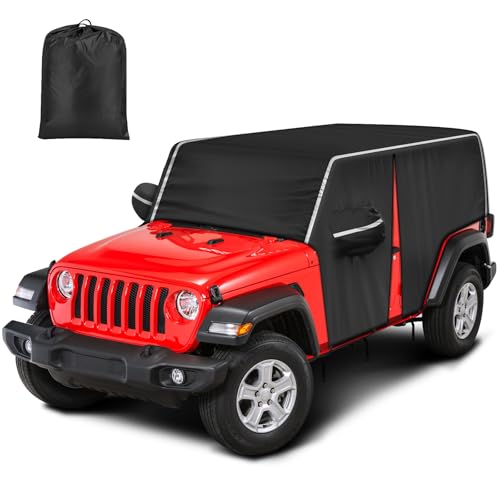 Image of Waterproof Cab Covers Fit for Wrangler 2007-2025 JK JKU JL JLU 4 Door, Scratchproof Inner Cotton Car Cover with Driver Door Zipper Windproof Straps All Weather UV Protection