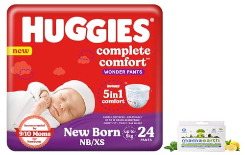 Image of Huggies Complete Comfort Wonder Pants, Extra Small (XS) Size Baby Diaper Pants, (24 count) & Mamaearth Natural Repellent Mosquito Patches For Babies with 12 Hour Protection,White,Pack of 1