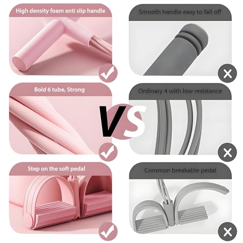 JunD Multifunktionales Zugseil 6-Tuben Pedal-Widerstandsband Sit-Up Zugseil Bauchtrainer für Zuhause Beintrainer Po Trainer NBR Tuben Schaumgriffe Yoga Pilates, Rosa