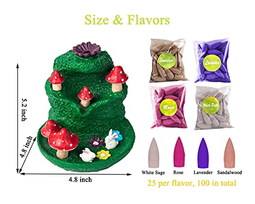 Mushroom Incense Waterfall Burner Backflow Incense Burner Waterfall Incense Burner Incense Cone Holder Incent Water Fall Back Flowing Incense Burnerwith 60 Incense Cones Home Décor Aromatherapy #TOP6