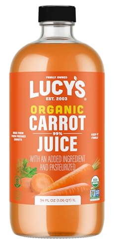 Lucy’s Family Owned - AMERICAN CARROTS Organic 99% Pure Carrot Juice, 34 oz. Glass Bottle (Made From Fresh Pressed)