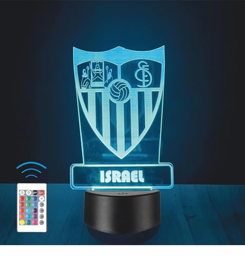 Lámpara Personalizada Equipos Fútbol. Regalos Originales Cumpleaños Infantiles.Regalos para Hombres, Día del Padre. Diseño Escudo Real Madrid de Metacrilato (Sevilla F.C.)