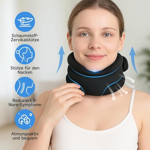 Snovire Nackenstütze Gegen Schnarchen, verstellbare Halskrause aus weichem Schaumstoff zum Schlafen, Weich Neck Support für Unterstützung (Schwarz)