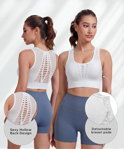 SEASUM Women's Longline Sport Bra Seamless Yoga Crop Top Medium-Low Support Workout Bra L - Thumbnail 6