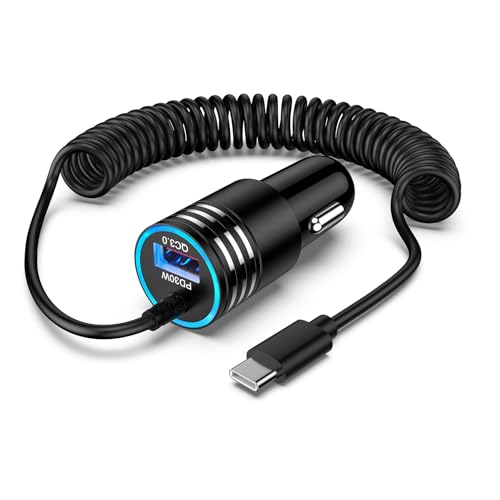 48W Car Charger USB C Fast Charging for iPhone 16e 16 Pro Max,16 Plus,16 Pro,16 15 Samsung Galaxy A16 A35 A15 A26 A36 A56 s25 Ultra,3ft Type C Coiled Cable Super Fast Car Phone Android Charger Adapter