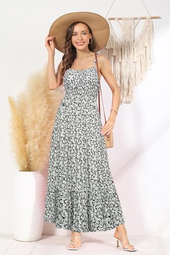 Image of GRACE KARIN Summer Dresses for Women 2026 Vacation,Smocked Floral Maxi Dress,Boho Beach Sundress with Pocket Fashion Clothing