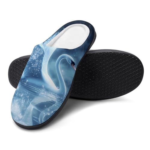 Beautiful Swan Moon Women's Cotton Slippers Indoor Outdoor Slip-on Warm House Shoes with Anti-Skid Rubber Sole4
