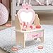 Wooden Vanity Set for Kids, Pretend Play Toddler Makeup Vanity Table Toys with 360° Rotatable Mirror, Beauty Salon Set Includes Makeup Accessories, Little Girls Gift Age 3+ (Pink)