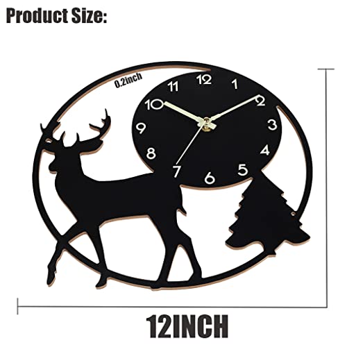 Heng Da Si 12" Bedroom Luminous Wall Clock Silent Non-Ticking, Country Retro Rustic Style Decorative, Wooden Elk Wall Clock For Living Room Kitchen, Home,Bathroom, Bedroom, Laundry Roomdecor #TOP3