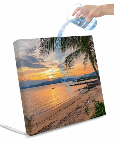 2 Pack Ocean Sunset Waterproof Cushion Covers with Ties, Outdoor Patio Chaise Lounge Chair Seat Cushion Slip Covers Replacement(Only Cover) Summer Palm Tree Shore Sand Mountain 24