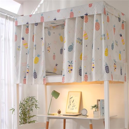 Treer Cortina de Cama Litera, Cortina Opaca para Cama para Dormitorio de Estudiantes Cortina de Sombra Antipolvo Protección de Privacidad para Litera Dormitorio de Cama (Piña,1.15x2M)
