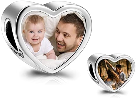 LONAGO 925 Sterling Silver Personalized Photo Charm Fit Bracelet Necklace Customized Heart Round Shape Picture Bead